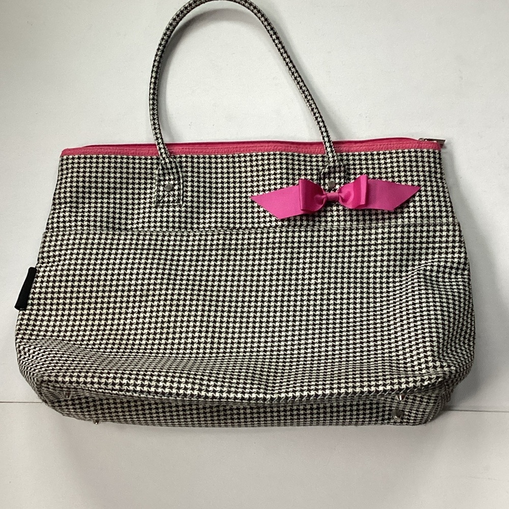 Stylish Houndstooth Tote Bag with Pink Accents